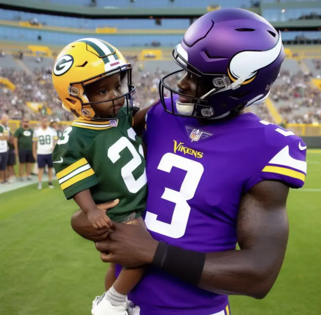 Jordan Addison holding baby Jaire Alexander